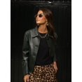 thumbnail image 4 of Chaqueta de cuero recortada con solapa de color verde oliva Retro para mujer, abrigo elegante con botones y bolsillos de manga larga, ropa de calle alta para mujer 2024, 4 of 5