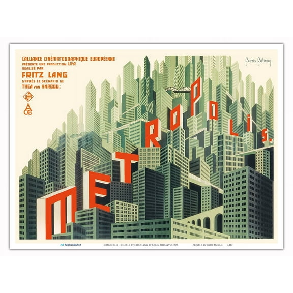 Metropolis - Diected by Fritz Lang - Vintage French Film Movie Poster by Boris Bilinsky c.1927 - Master Art Print (Unframed) 9in x 12in