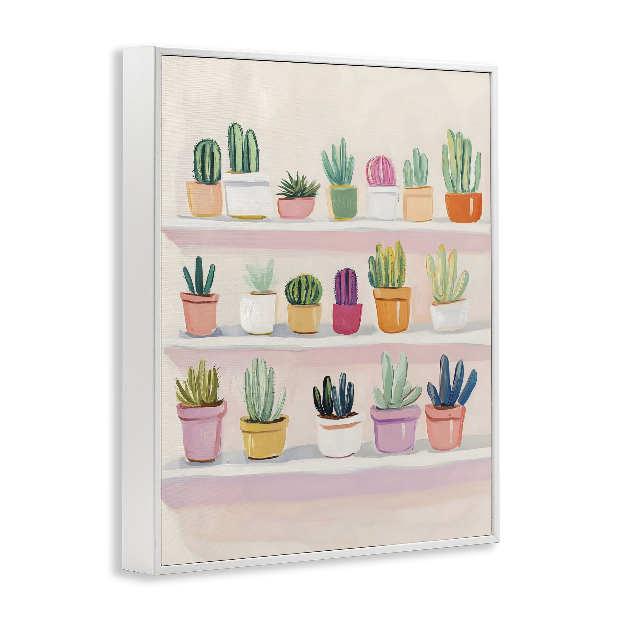 Stupell Industries Cactus Shelf Arrangement White Framed Giclee Art, design by The Prints Vibe
