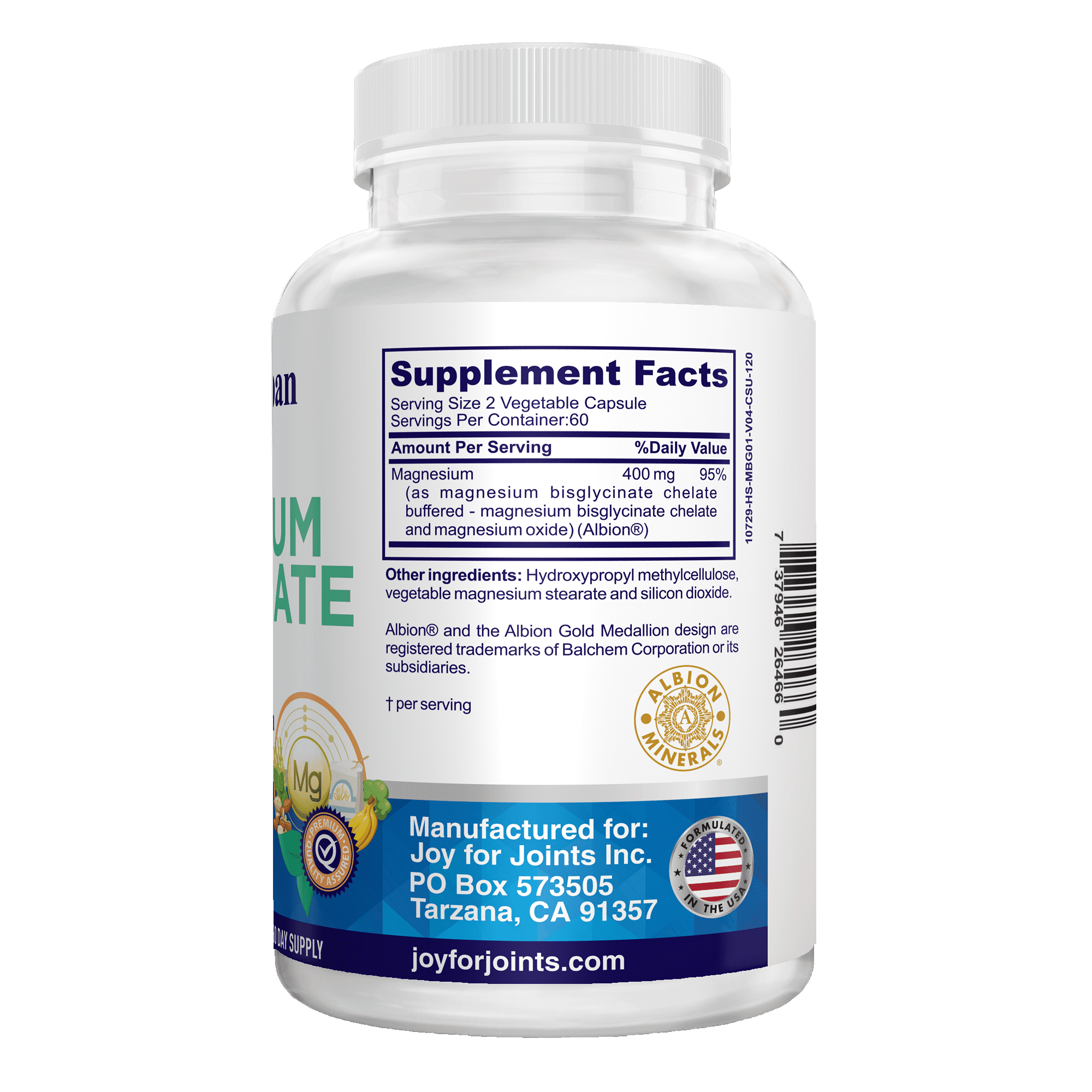 Magnesium Glycinate 400mg, Chelated Magnesium Gentle on Stomach, Supports Stress Relief, Sleep, Health and Relaxation, 120 Vegetable Capsules, Made in USA