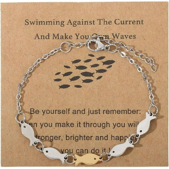Swimming Against the Current Stainless Steel Bracelet, Inspirational Christian Gifts for Women, Christmas Encouragement Spiritual for Best Friend