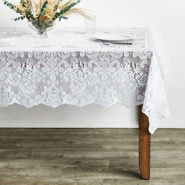 White Lace Tablecloth for Rectangular Tables, Vintage-Style Wedding Table Cloths for Reception, Dinner Party, Baby Shower, Tea Party Decorations, Home Decor (54x72 in)