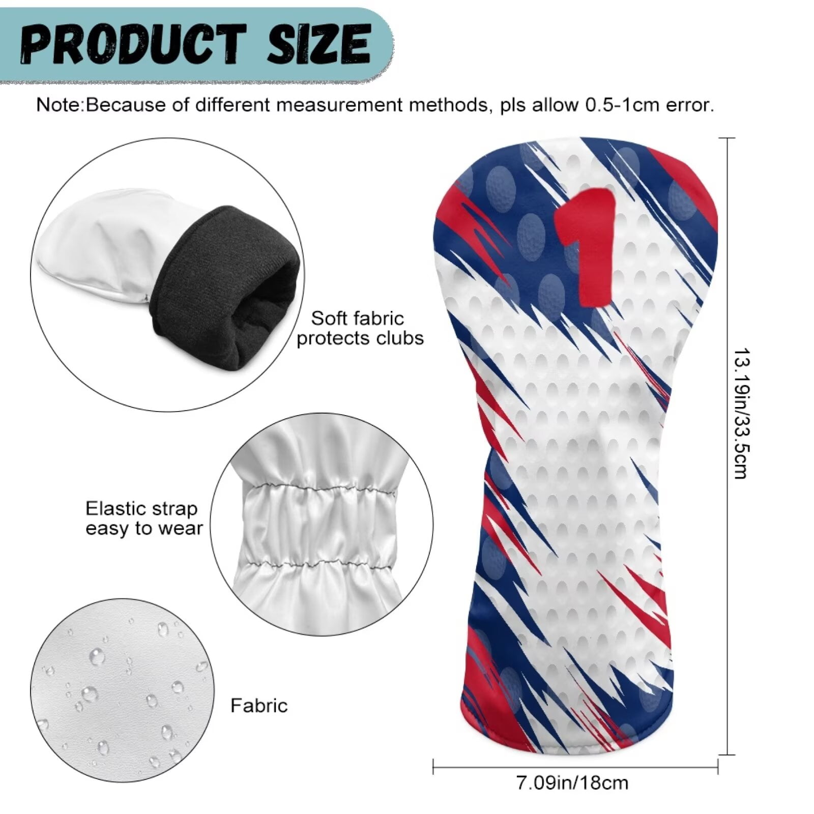 Uorisanigo Golf Club Head Covers Headcovers Premium Leather Golf Ball Print Driver Fairway Wood Hybrid Blade Mallet Putter Cover Wood Head Cover Elastic Accessories, 3 Pcs
