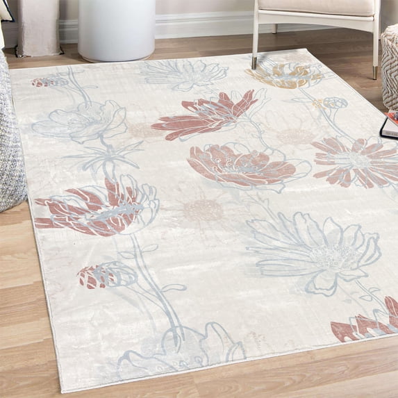 Spring Decorative Rug, Season of New Hopes Petals Blossoms Summer Floral Style of Illustration, Quality Carpet for Bedroom Dorm and Living Room, 6 Sizes, Dried Rose, by Ambesonne