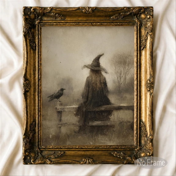 Vintage Witch Crow Wall Art Print Poster Painting Canvas Artwork Home Bedroom Halloween Wall Decor Unframed