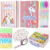 YOYTOO Unicorn Stationery Craft Set for Girls, Unicorn Diary & Stickers Stamps, Unicorn Kids Journal Notebook Color Gel Pen with Drawing Stencils for Ages 4-12