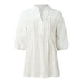 thumbnail image 5 of Women's Short Sleeve T-shirt Women'S Lace Crochet V Neck Half Sleeve Embroidery Button Down Blouses Casual Shirts Tops Tee,White Women's Short sleeve T-shirt L, 5 of 7