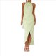 thumbnail image 1 of Vestido de Fiesta para Mujer, con Cuello Halter, Sin Mangas, con Abertura, Textura, Espalda Descubierta, Corte Entallado, Fruncido, Midi, para Cóctel Verde L, 1 of 10