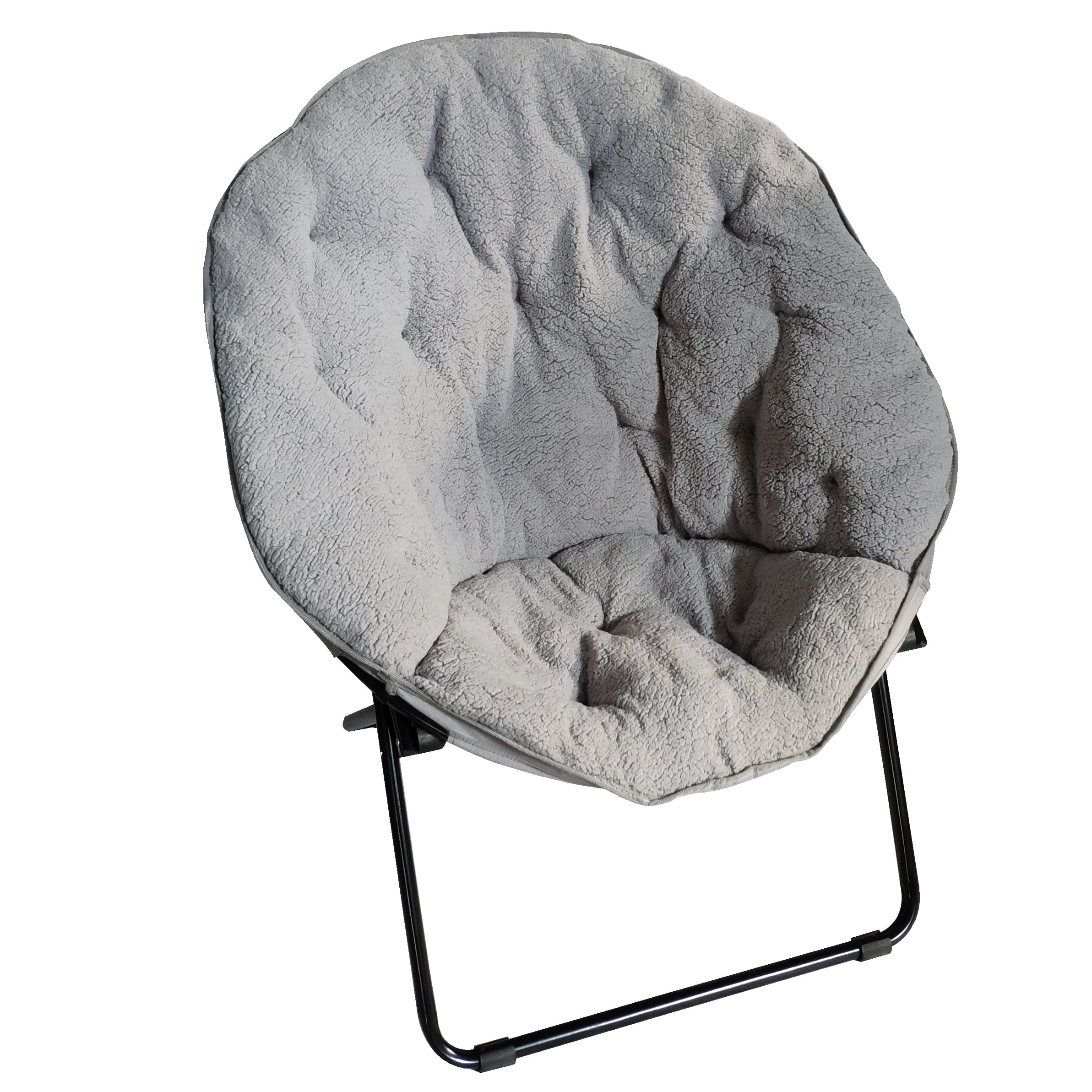 Zenithen Oval Chair with High Gloss Black Frame in Gray Tufted Sherpa