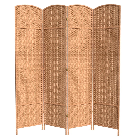 7 ft. Tall Faux Rattan Fiber Diamond Weave Privacy Screen Room Divider - Natural - 4 Panels