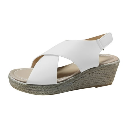 

Hauiodp Wedge Sandals for Women Dressy Summer Womens Open Toe Espadrilles Platform Sandals Buckle Ankle Strap Wedge Sandals Leather Sandals Casual Low Wedges Walking Strappy Slip on Sandals