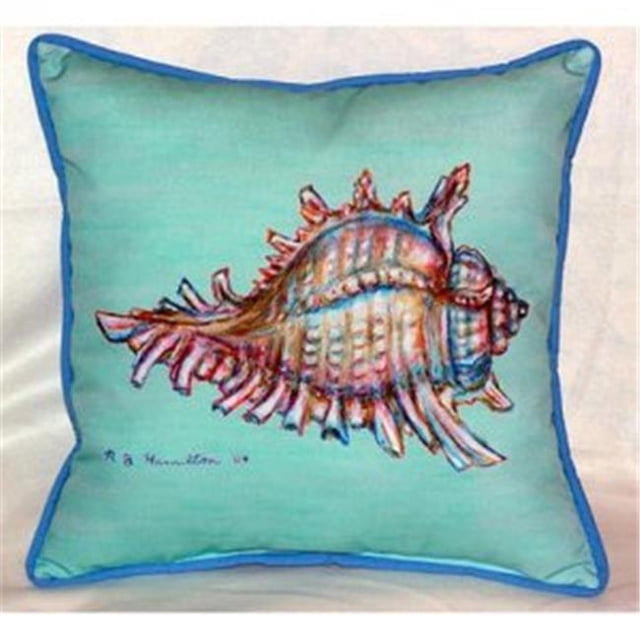 Betsy Drake ZP094C Coussin Décoratif Conque - Sarcelle pour l'Intérieur et l'Extérieur, 22 x 22 Pouces. Présente une Coquille de Conque Vibrante Imprimée sur un Tissu Sarcelle Résistant à la Décoloration avec un Passepoil Bleu le Long des Bords. Idéal pour les Coussins de patio Ou la Déco de la Maison, Convient à une Utilisation Intérieure et Extérieure.