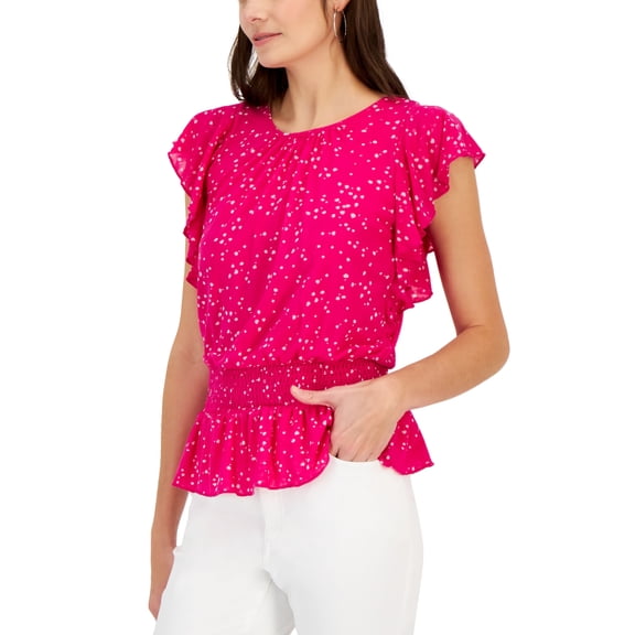 Women's Printed Flutter-Sleeve Peplum Top Claudia Ditsy L