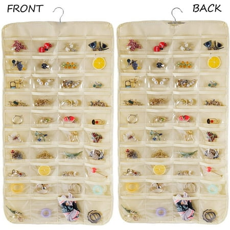 EQCOTWEA Hanging Jewelry Organizer Earring Display Pouch Accessories Storage Bag 80 Pocket