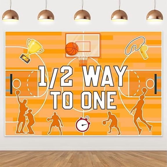 1/2 Way to One Basketball Theme Backdrop Half Way to First Birthday Background Cloth 6 Months Birthday Party decor Banner for Boys Sports Theme 1/2 Birthday Party Supplies Photo Booth Prop 5x3ft