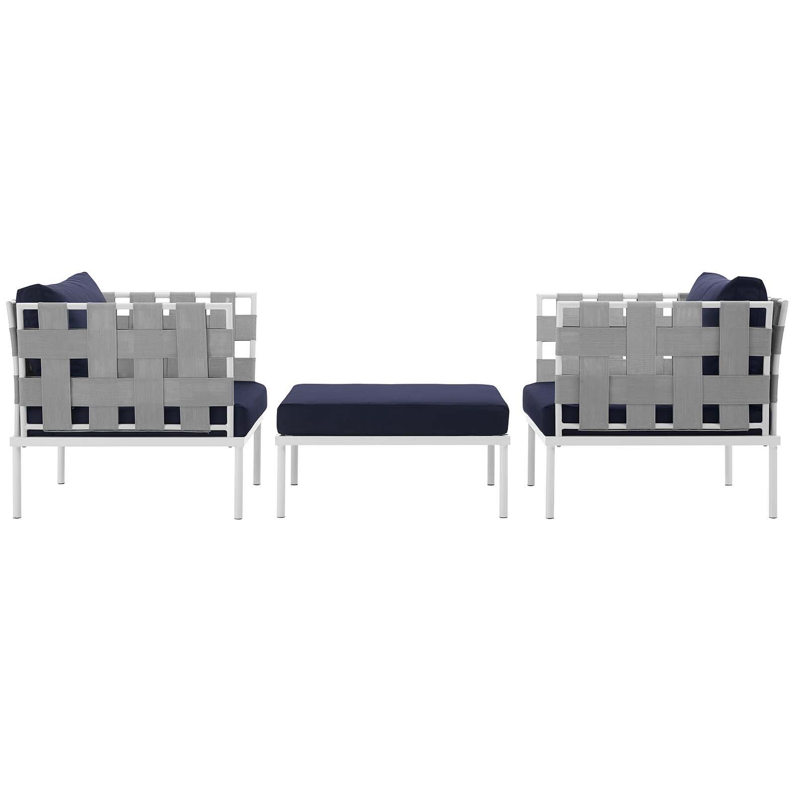 Modway Harmony 3 Piece Outdoor Patio Aluminum Sectional Sofa Set in White Navy - image 3 of 6