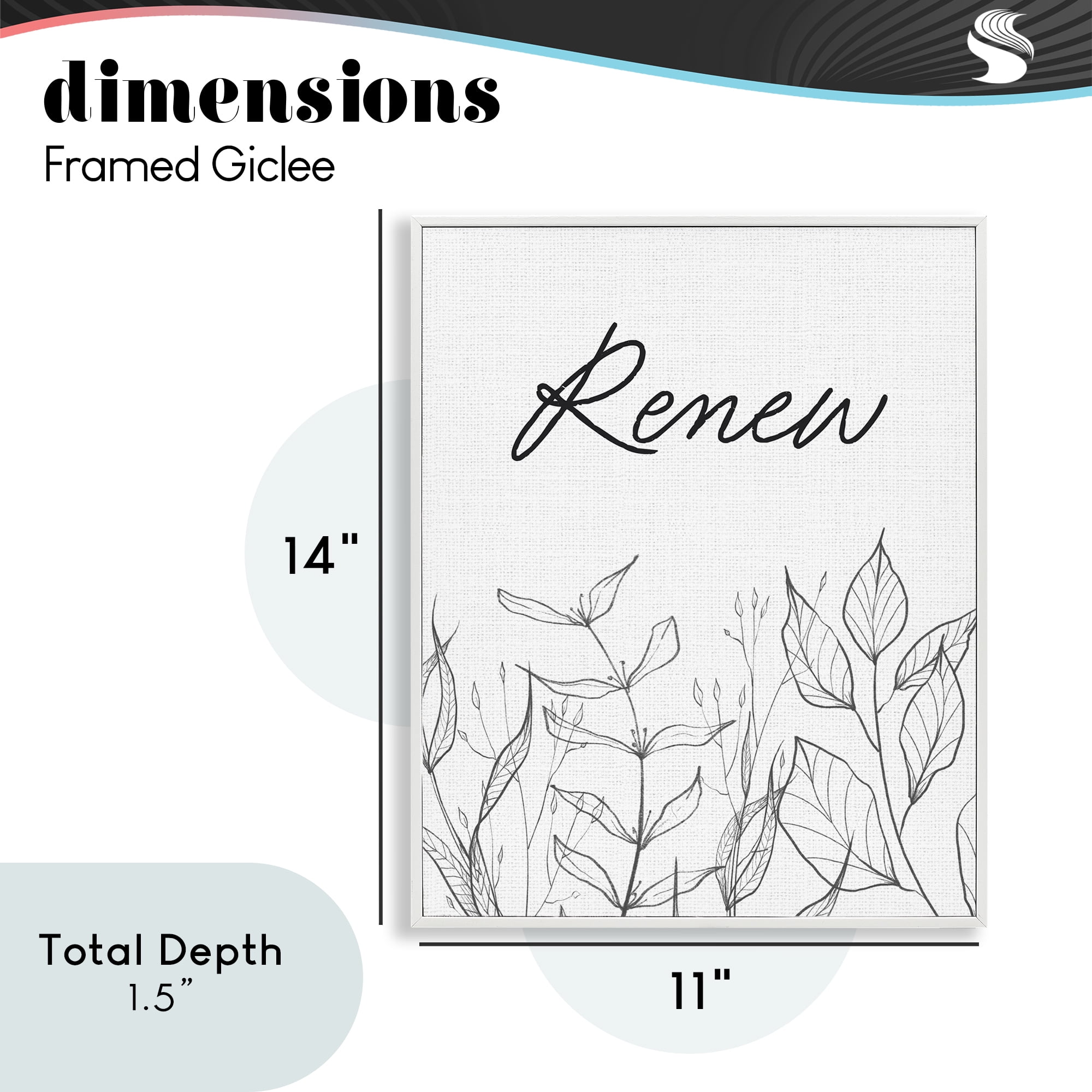 Renew with Leaf Outlines White Framed Giclee Art, design by Lettered and Lined