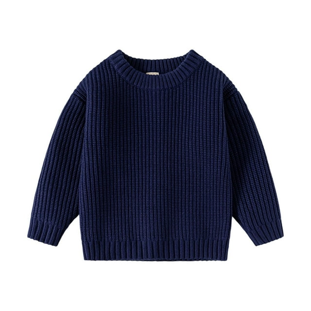 Lmnyox Chandails pour Tout-Petits Enfants Tricot Côtelé Manches Longues Col Rond Automne Hiver Chandail Décontracté Basique