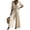 #453-Beige, variant on Warop Women's Cotton Linen Jumpsuit with Lace Trim, Button Front and Pockets, Flutter Sleeves and V-Neck, One Piece Pants for Casual and Daily Wear