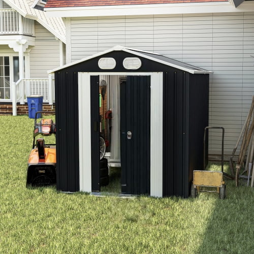 8x6 FT Outdoor Storage Shed, Metal Tool Shed with Lockable Doors, Air Vents, Clear Window for Backyard Garden Patio