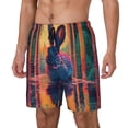 thumbnail image 1 of Honeii Neon Rabbit In Archway Print Men's Swim Shorts,Mens Swim Trunks,Breathable Mesh Beach Shorts for Swimming,Surfing, and Beach Activities-Small, 1 of 6