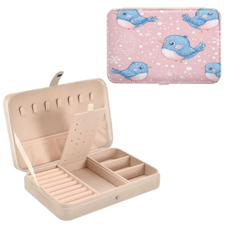 BZSMCE Leather Jewelry Box - Rectangular Whimsical Winter Blues Pattern 8.27x5.5x1.78in Beige