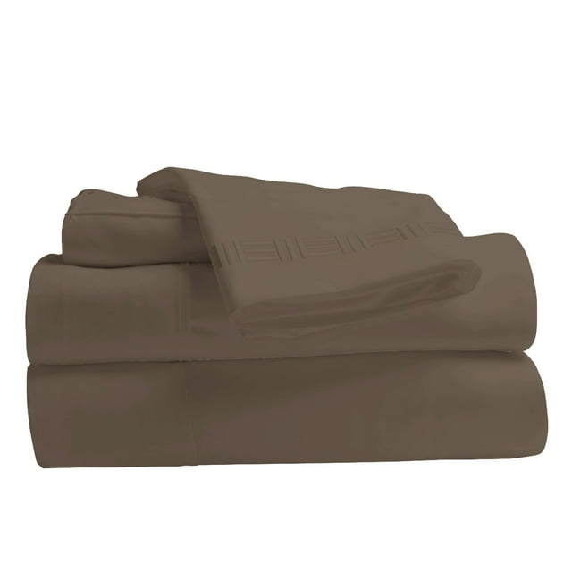 Comfy Bamboo World 9900 Series 100gsm Embroidered Bedsheets Sheet Set, Twin Size, Brown