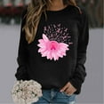thumbnail image 2 of WREESH Women's Pink Ribbon Sweatshirt Floral Graphic Long Sleeve Breast Cancer Awareness Top Black, 2 of 5