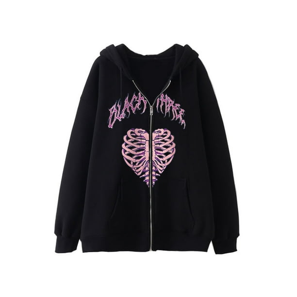 Abrigo con capucha sunloudy para adultos chaquetas con bolsillos con cremallera y estampado de hueso de mano Corazon Esqueleto Alambre de manga
