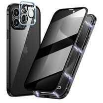 Dteck Anti-Peeping Case for iPhone 15 Pro Max, Full Body Privacy Screen Protector Camera Lens Protector Clear Double Sided Tempered Glass Magnetic Metal Bumper Cover for iPhone 15 Pro Max,Black