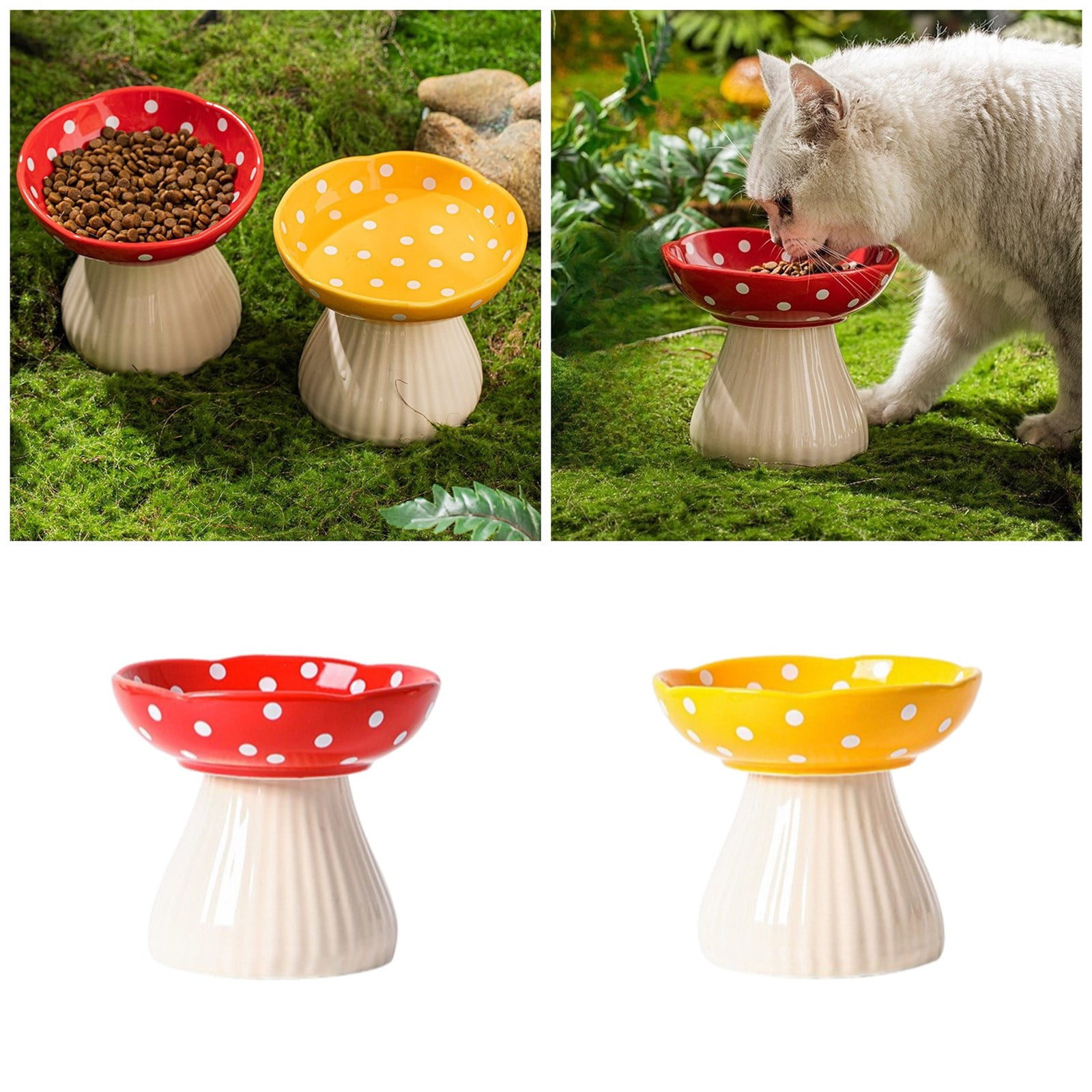 Elevated Feeder Bowl Slows Down Feeding Dish Pet Dog Bowl Cartoon Mushroom Elevated Pet Bowl