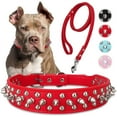 thumbnail image 2 of Spiked Dog Collar with Mushroom Rivets, Soft PU Leather Adjustable Pet Collar with Studded Protection for Small Medium Large Dogs, Anti-Bite Outdoor Puppy Neckband, 2 of 8