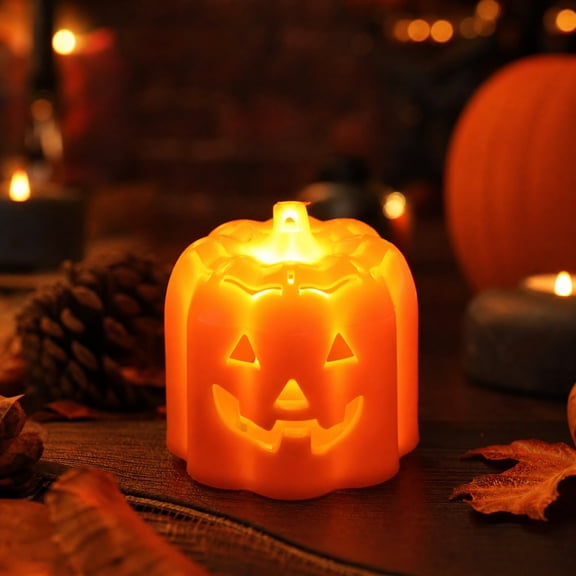 Light Up Halloween Decorations, Jack O Lantern Decor 2 Inch Halloween Pumpkin Decor Spooky Fall Home Decor for Indoor and Outdoor Halloween Party Desktop Display Orange, 1 Pack