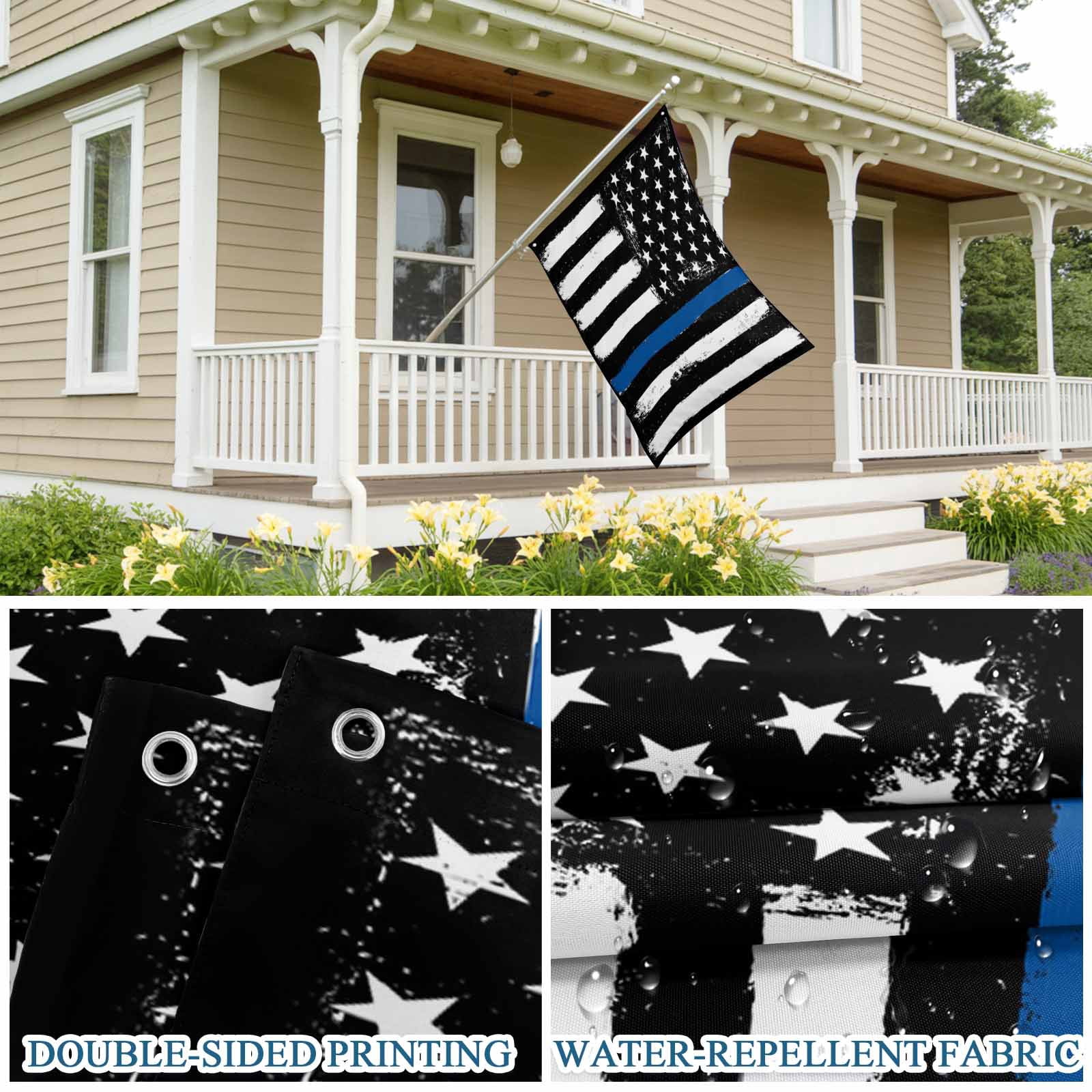 4th of July Flags for Outside 3x5 ft American USA Flag Sloth Outdoor Flags Double Sided Grommets House Banner Black White And Blue Line Patio Yard Flag for Outdoor Party Porch Independence Day Decor