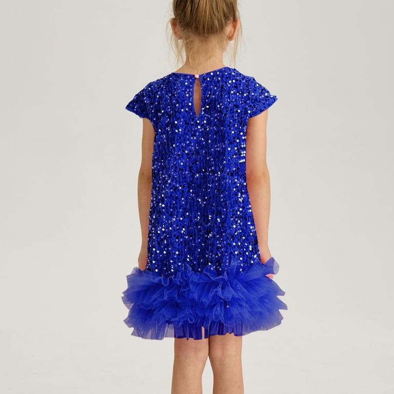 girls blue sequin dress Tween Girls' Off Shoulder High Low Hem Sequin Dress Champagne / 12Y