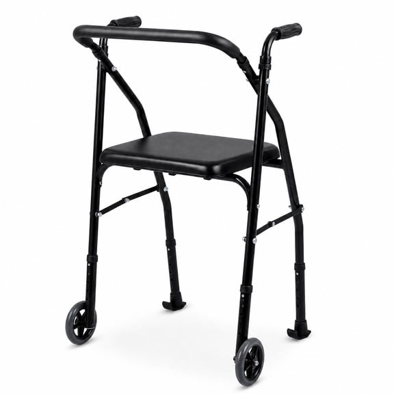 Vebreda Lightweight Aluminum Rolling Walker for Seniors with Padded Seat, 2-Wheel 4-in-1 Foldable Mobility Walker with 5-Level Adjustable Height & Detachable Backrest, 220 lbs Capacity, Black