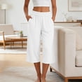 thumbnail image 3 of Bloomae Women's Capri Pants Lightweight Loose Fit Casual Palazzo Capris Elastic High Waisted Wide Straight Leg Comfy Lounge Cropped Trousers with Pockets, 3 of 10