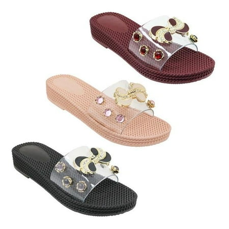 

Women Rhinestone Slides Maroon Black & Pink - Size 6-10 - Pack of 30