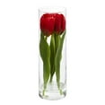 thumbnail image 1 of Nearly Natural 1596-RD Tulips Artificial Arrangement in Glass Vase - Red, 1 of 1