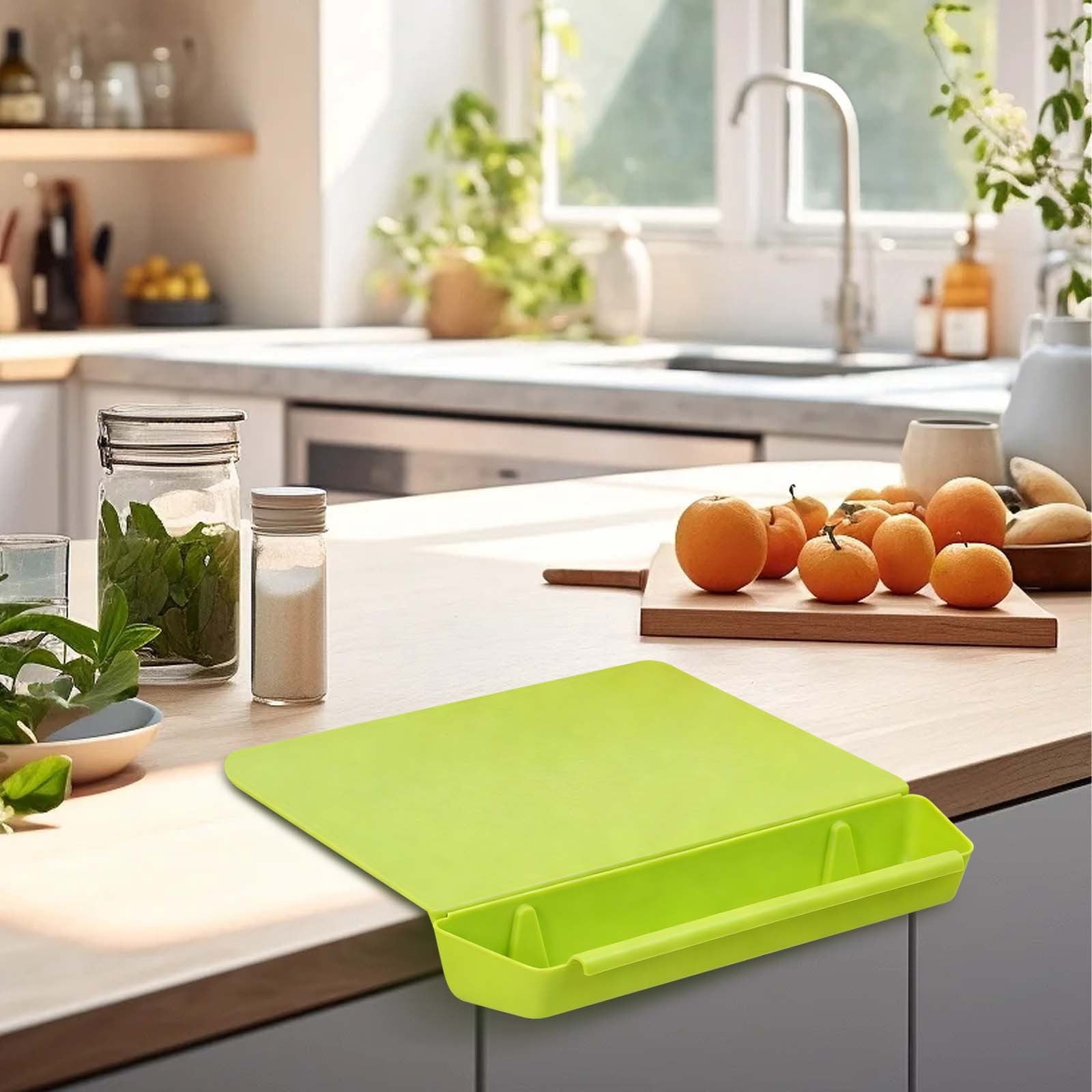 Plastic Cutting Board With Storage Bags,11x14 Inch 2-In-1 Non-slip Cutting Board With Removable Storage for Kitchen Vegetable and Fruit Meal Prep Deck For Food，Dishwasher Safe(Green)