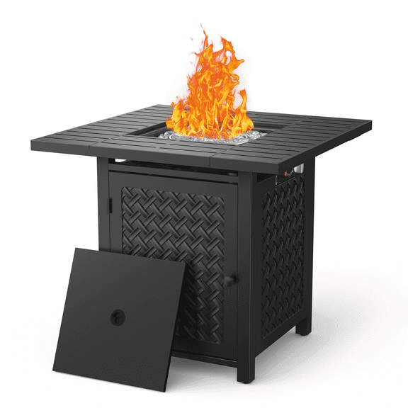 TVOFEK 30 Inch Propane Fire Pit Table, 50,000 BTU Outdoor Gas Fire Table with Lid, Glass Stone, CSA Certified Patio Fire Pit for Backyard, Deck, Garden and Porch