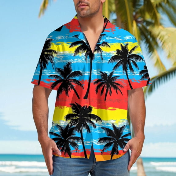 BiZtdJrK Mens Big and Tall Summer Shirts Tropical Print Short Sleeve Button Down Collared Tops Loose Hawaiian Travel Vacation Shirt Orange XL