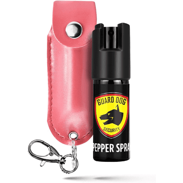 Pepper Spray for Self-Defense w/ Pink Leather Pepper Spray Keychain Case, 16 Ff Range, 0.5 oz, Safety Twist Top by Guard Dog Security, 1 Pack