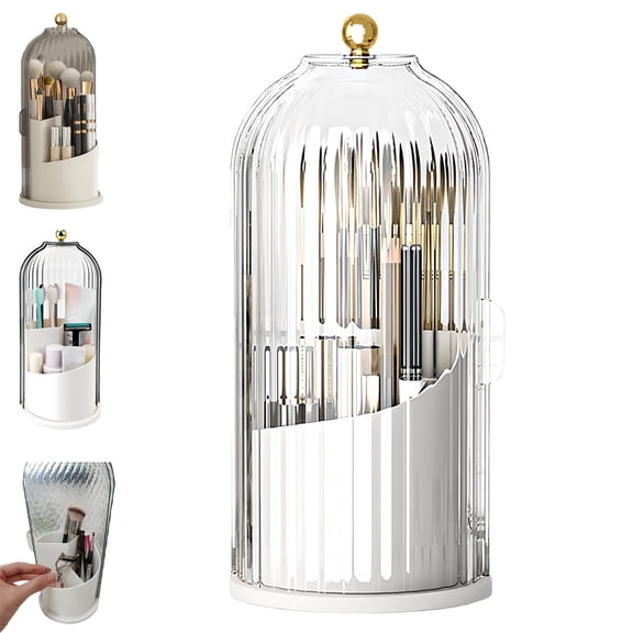 Concealed Toothbrush Holder, Rotating Bathroom Organizer Countertop, Toothbrush Holders with Cover, Bathroom Counter Organizer with Covered Makeup Brush Holder (1pcs White)