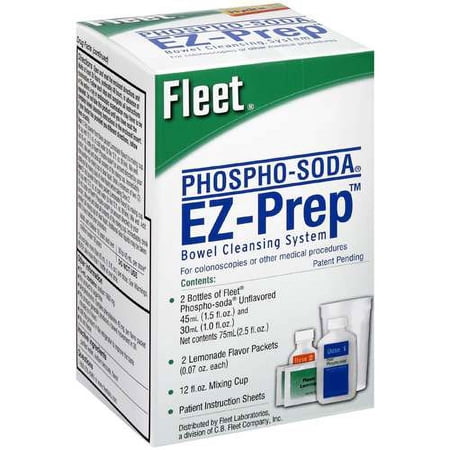Fleet Phospho-Soda Ez-Prep Bowel Cleansing System: 2 Unflavored Phospho-Soda & 2 Lemonade Packets Laxative, 2.5 fl oz
