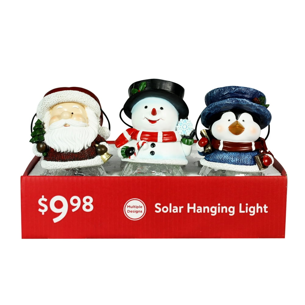 Holiday Time Solar Hanging LightHanging Santa, Snowman and Penguin solar lights8"H Walmart