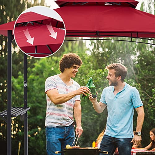 ABCCANOPY 8'x 5' Grill Gazebo Shelter, Double Tier Outdoor BBQ Gazebo Canopy with LED Light(Burgundy)