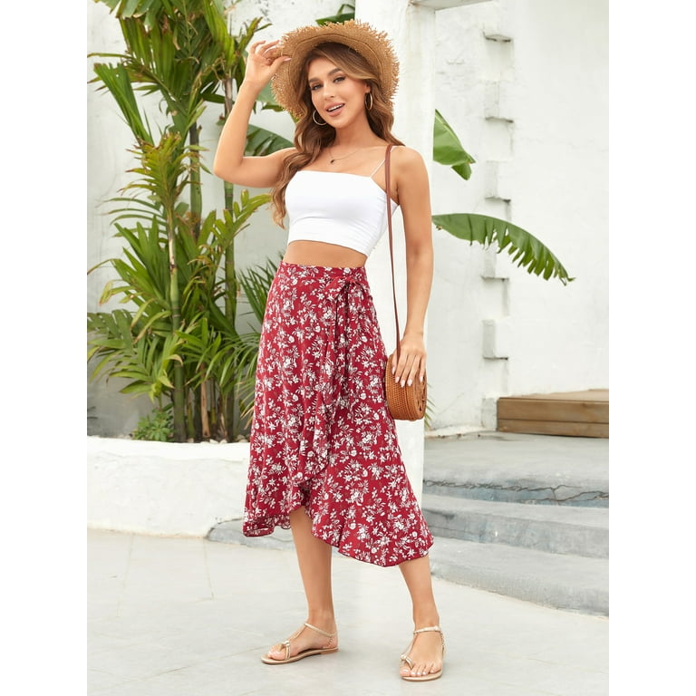 Asymmetrical skirt long floral deals
