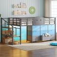 thumbnail image 3 of Twin Size Low Loft Bed with 9 Storage Drawers and LED Lights, Metal Loft Bed with Under-Bed Hideaway, Gray, 3 of 12