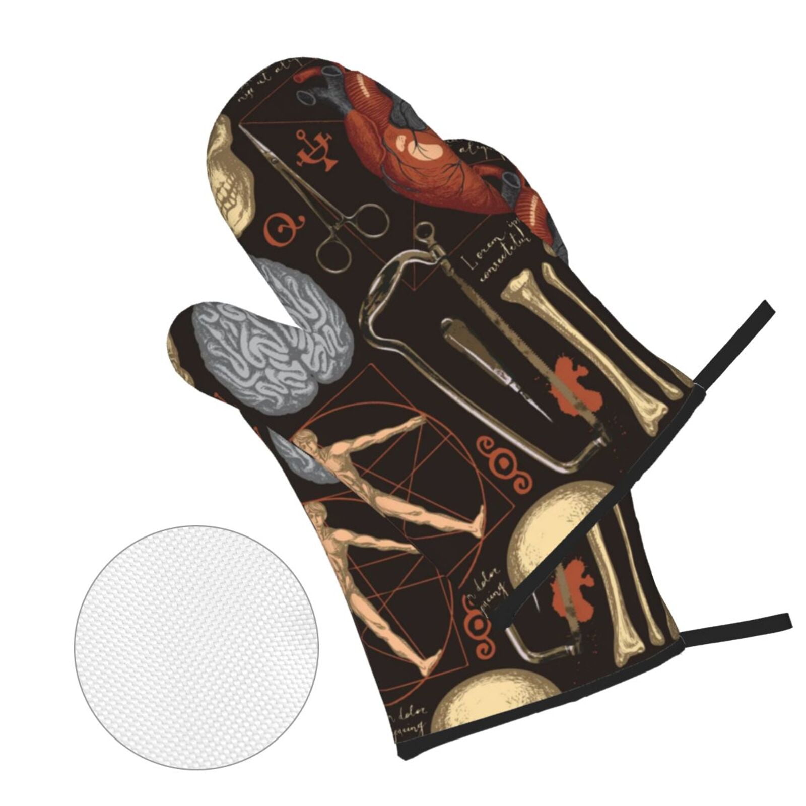 Retro Bones Organs Skull 4Pcs Oven Mitts and Pot Holders Sets Oven Kitchen Gloves Hot Pads for Cooking BBQ Baking Grilling